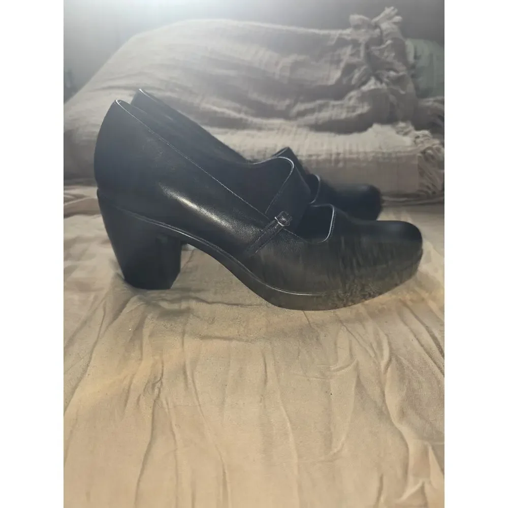 Black leather Mary Jane Dansko chunky block heel womens shoes pumps sz 38 7.5